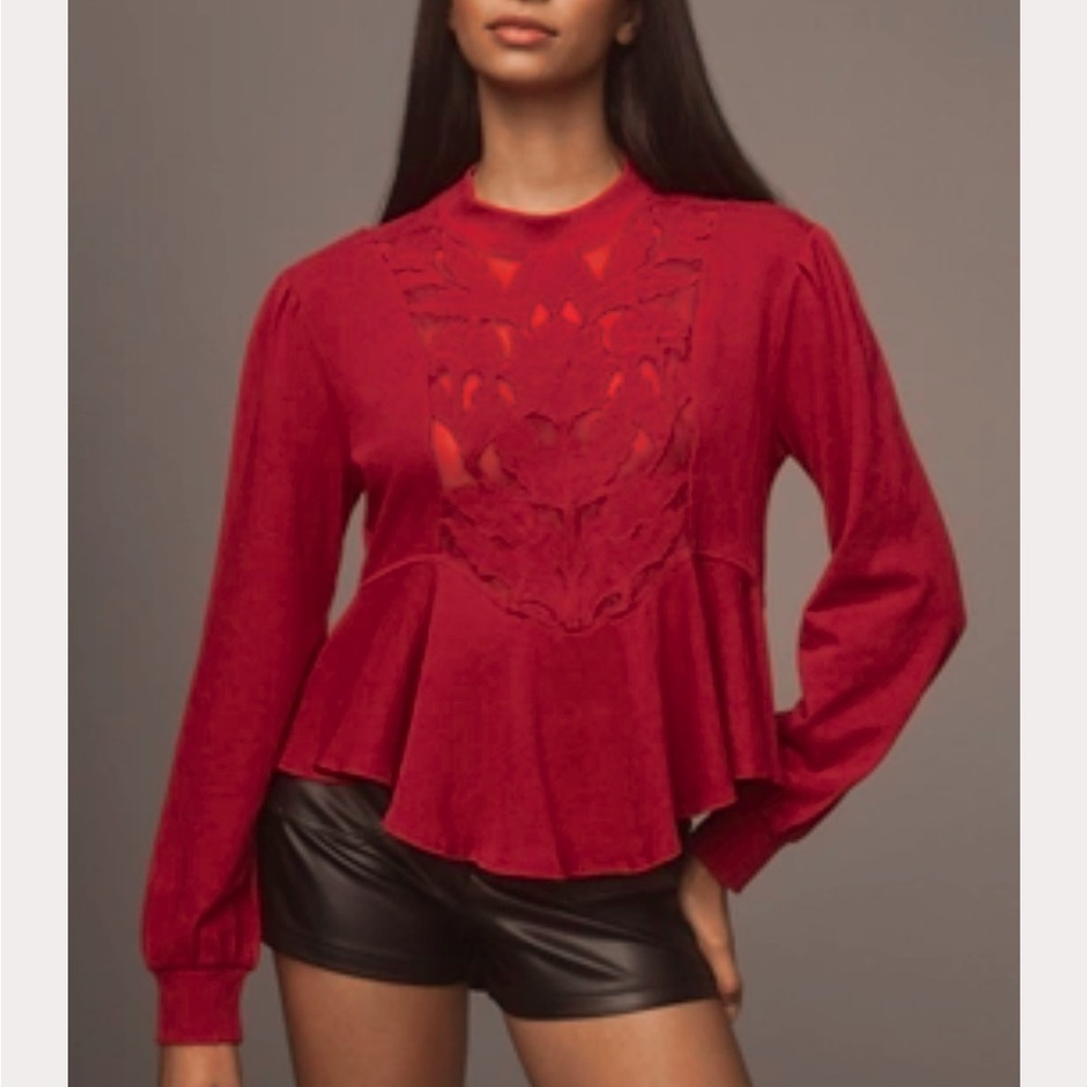 Anthropologie Cutwork Swing Sweatshirt Top